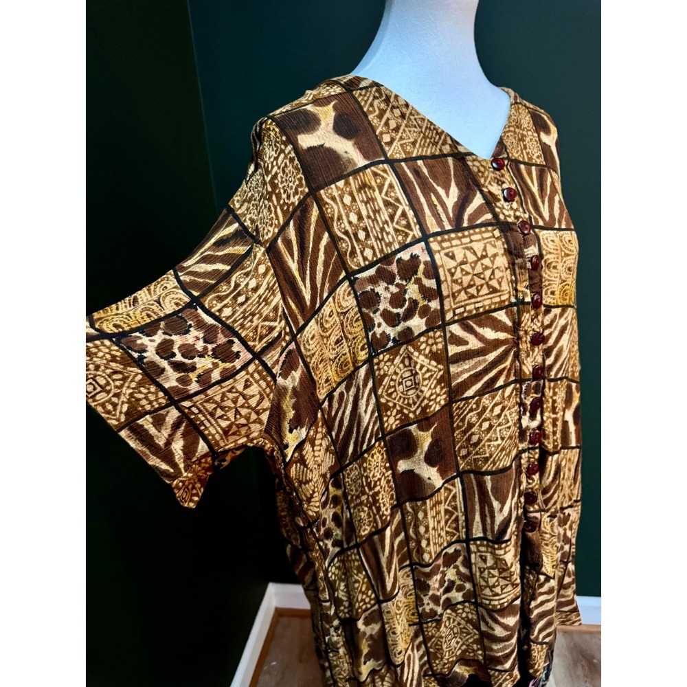 Vintage Club Z Collection Animal Print Patchwork Button Front‎ Blouse Women's 14 - Picture 4 of 8